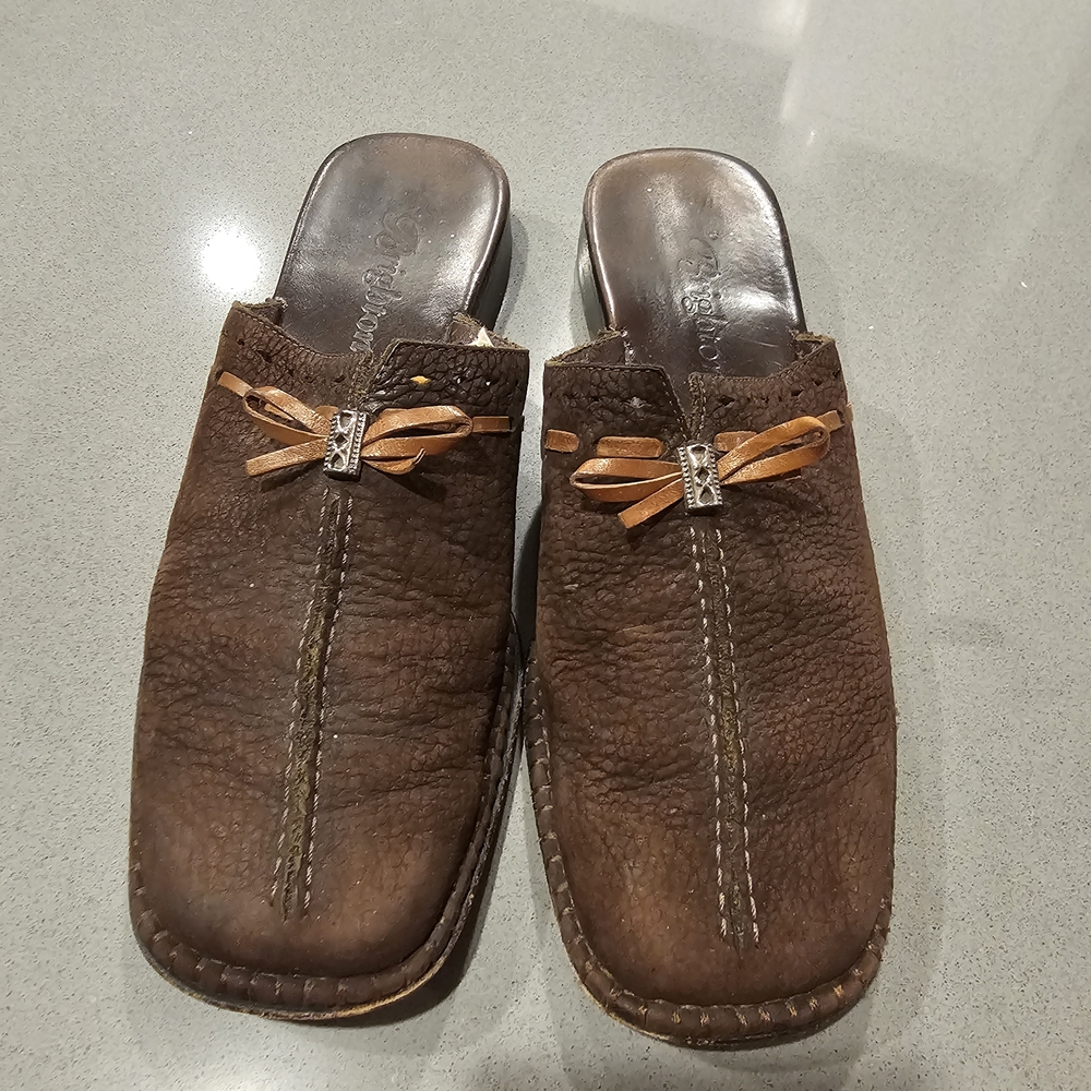 Brighton Napa Brown Suede and Leather Slip-On Mules Size 7.5